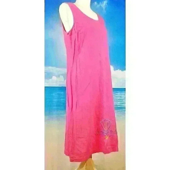 AKC Womans PINK Maxi Sun Dress Long Beach Swim Cover Lightweight zipper size Lg - Picture 3 of 5